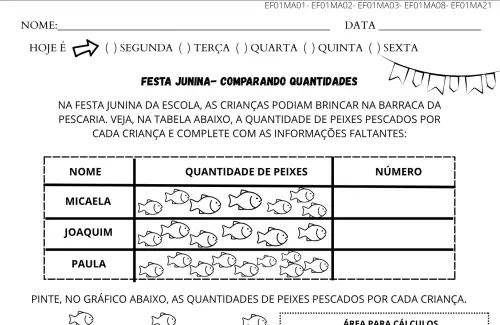 ativividade pedagógica festa junina comparando quantidade
