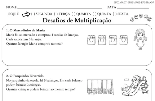 atividade desafio de multiplicação