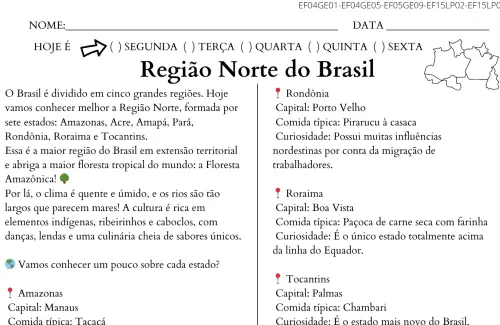 atividade região norte do Brasil