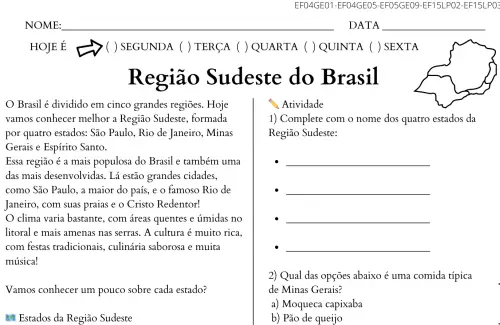 atividade região sudeste do Brasil