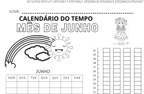 Calendário do tempo mês de junho de 2025