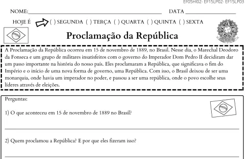 15 DE NOVEMBRO - PROCLAMAÇÃO DA REPÚBLICA  Proclamação da república,  Atividades proclamação da republica, Proclamação da república brasil