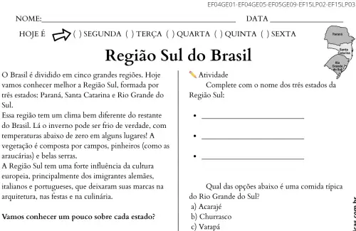 atividade região sul do Brasil