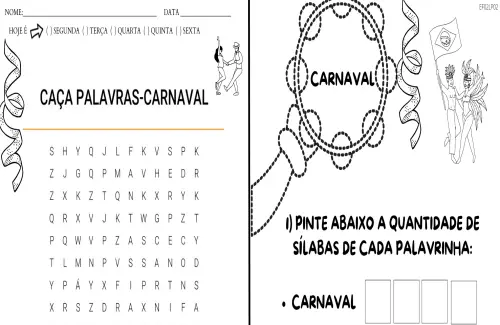 Caça-palavras de carnaval - fácil  Caça-palavras, Palavras, Atividades  carta