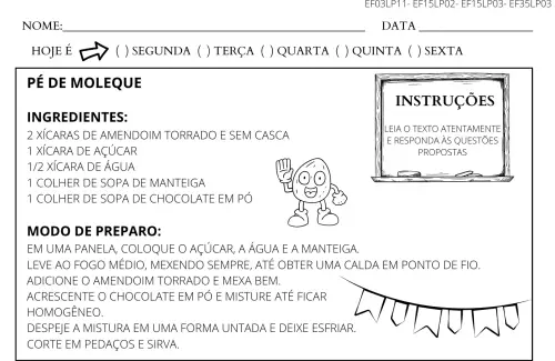 História do chocolate - Atividade de compreensão de texto