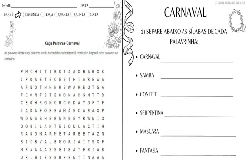 Caça-palavras de carnaval - fácil  Caça-palavras, Palavras, Atividades  carta