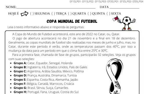 Atividade Copa do Mundo Texto e Interpretação Música