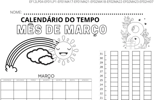 calendário mês de março